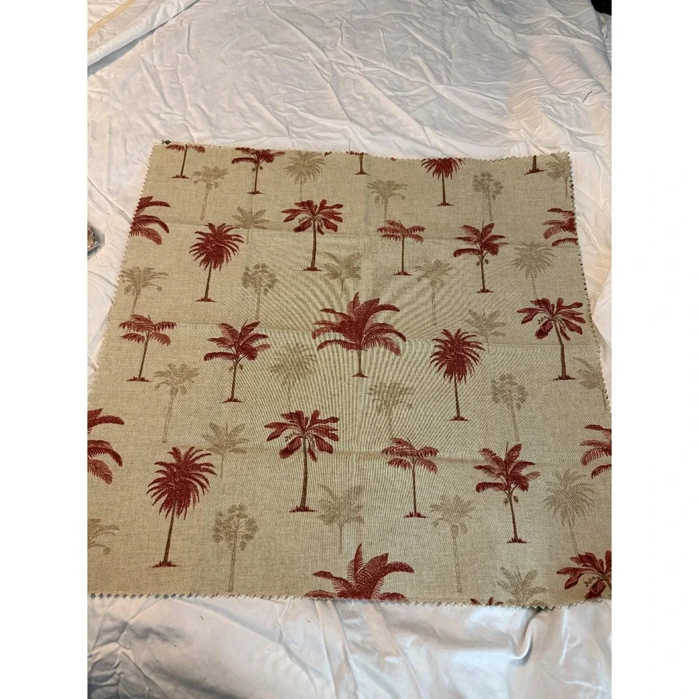Lot of 3 Linen Fabric w/ Tropical‎ Island Palm Trees blue red 25